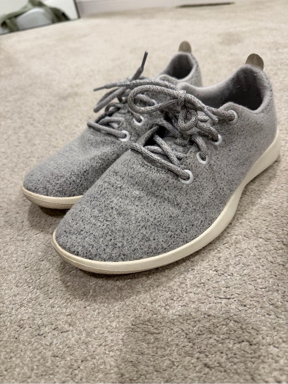 allbirds Grey Wool Lace-Up Sneakers with Cream Sole